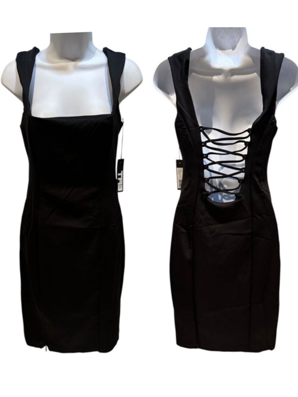 TA3 Squarey Pencil Dress Black Corset Large Regular / Long New with Tags
